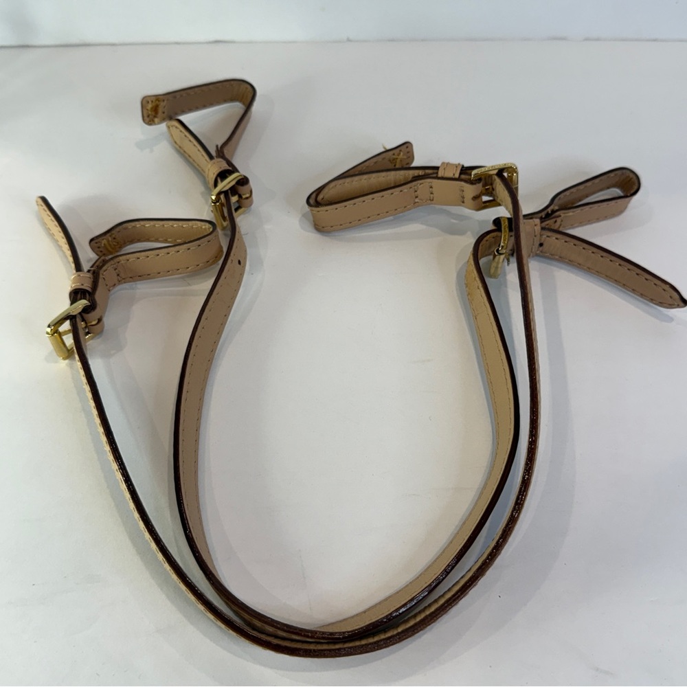 Michael Kors Adjustable Beige Leather Crossbody Strap – Gold-Tone Hardware, 23”